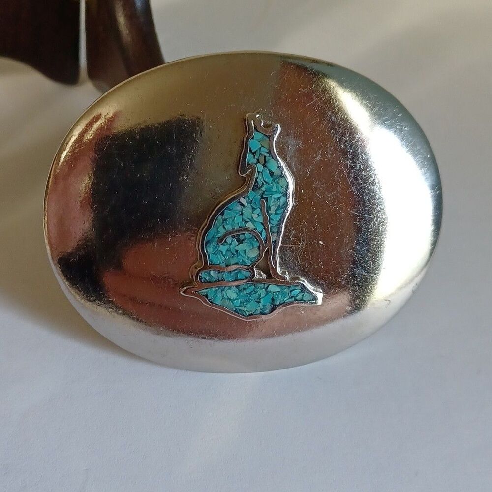 Howling Wolf Native American Indian Faux Turquoise Inlay Belt Buckle Zuni Tribe